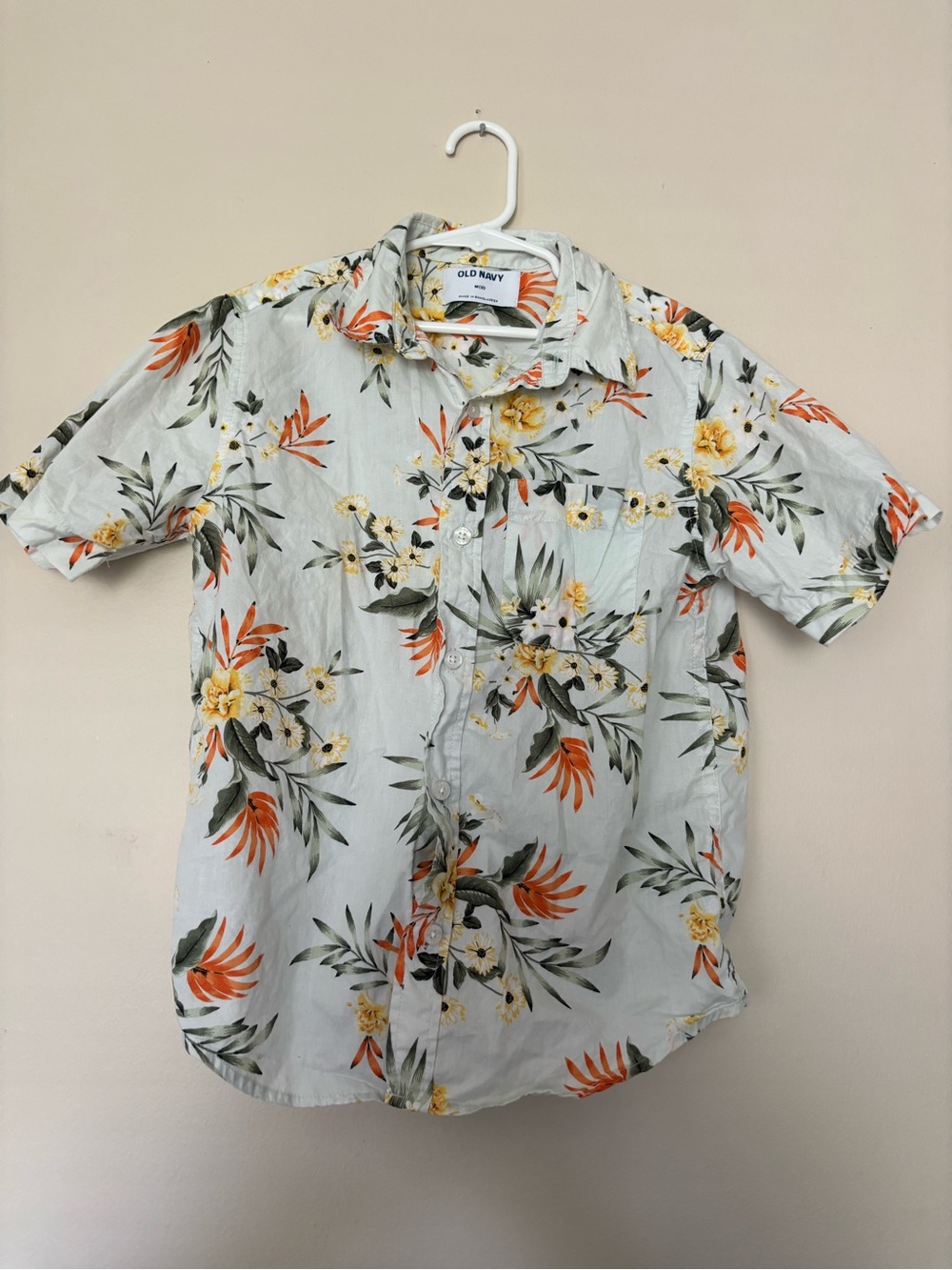 Old Navy Boys Light Blue Tropical Floral Short-Sleeve Shirt